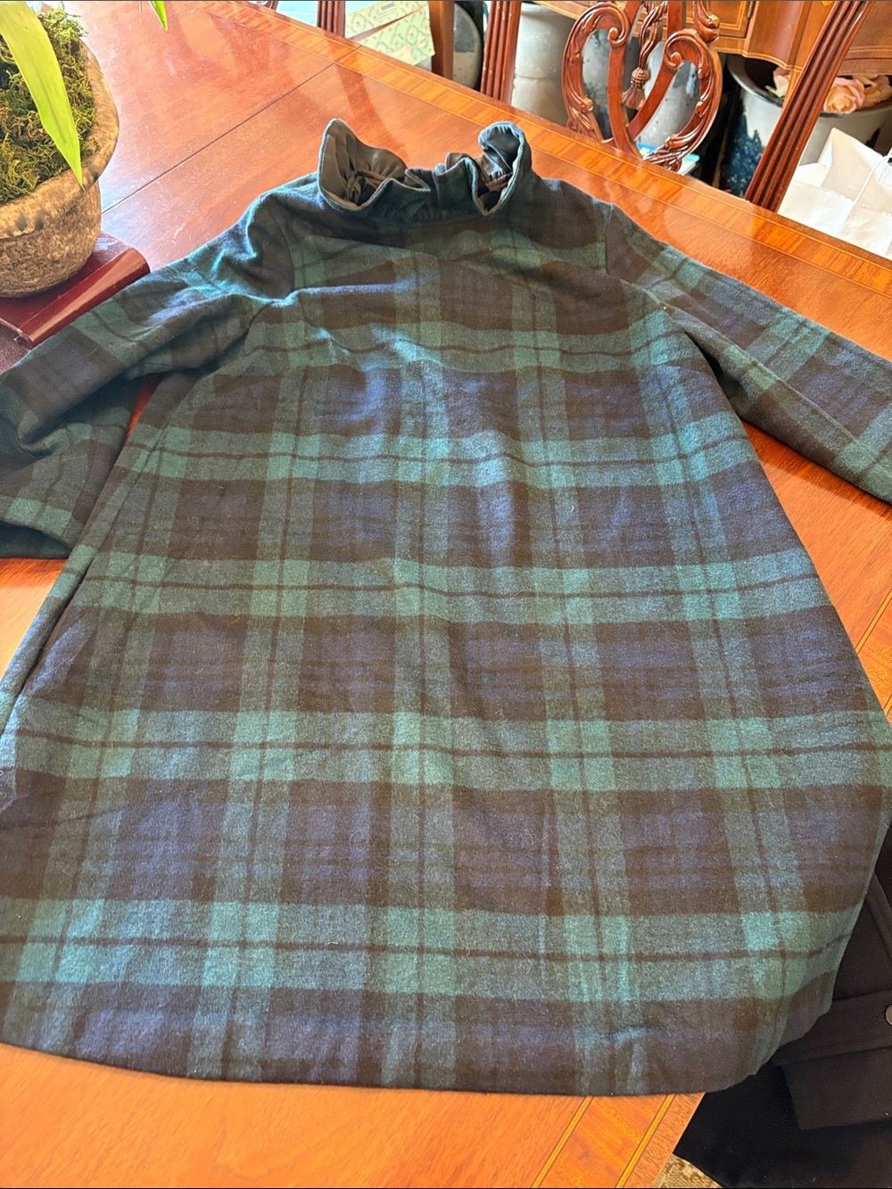 Tuckernuck Plaid Green & Navy Ruffle Neck Tunic